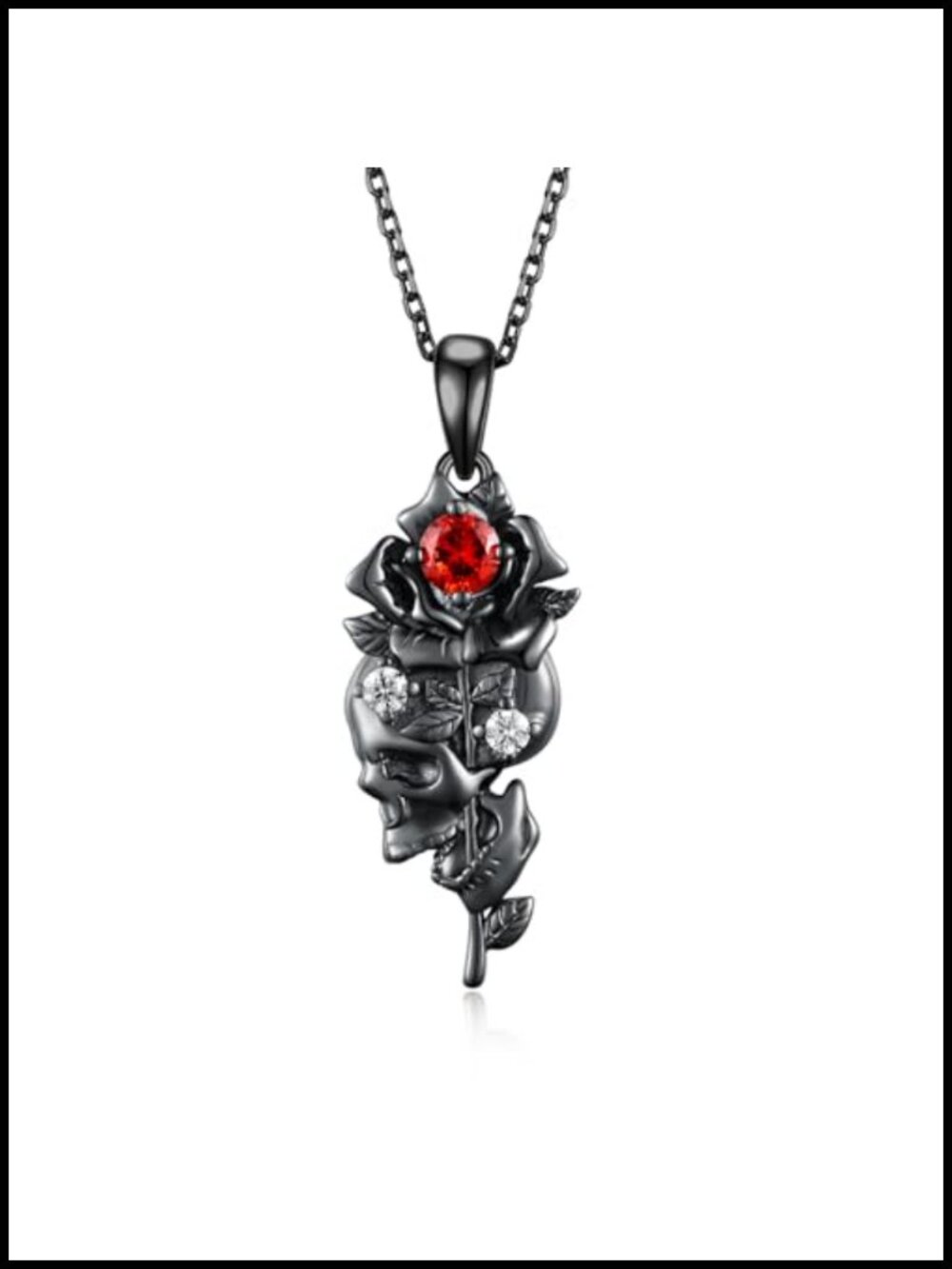 Gothic Skull Pendant Necklace 925 Sterling Silver Punk Box Chain